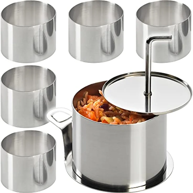 Lurch 220285 Speiseringe Edelstahl Set 8-teilig: 6 Ringe Durchmesser 7,5 cm x H 5,5 cm, 1 Stampfer, 1 Tablett – Bild 2
