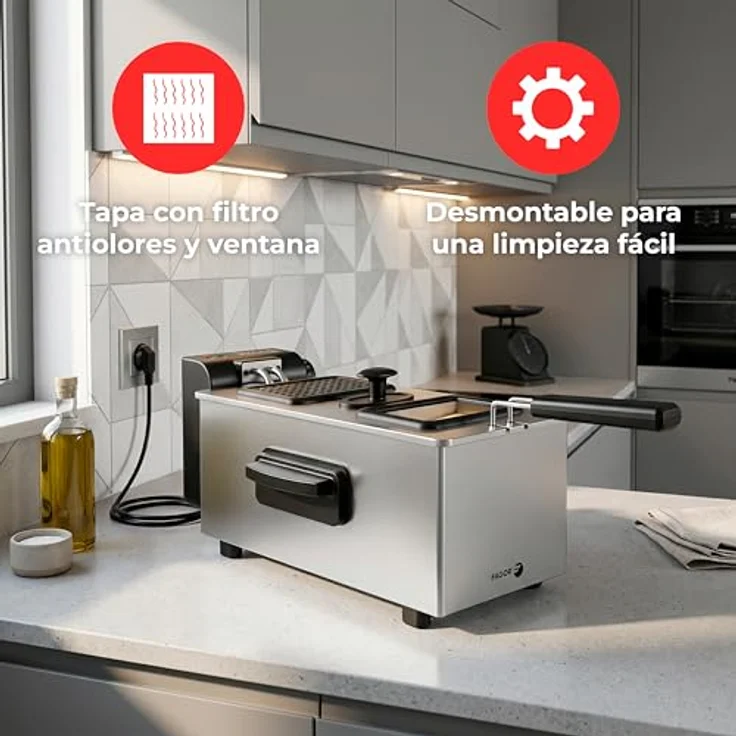 Fagor EasyFry, Elektrische Fritteuse mit 2000 W, 3 l Kapazität, Temperaturregelung bis 190 °C, Edelstahlgehäuse – Bild 3