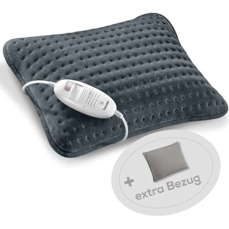 Beurer HK 48 Cosy Sofa-Heizkissen mit Schnellheizung, 3 beleuchtete Temperaturstufen und Abschaltautomatik, extra weiches Wendekissen, mit zusätzlichem Filz-Bezug, grau – Bild 1