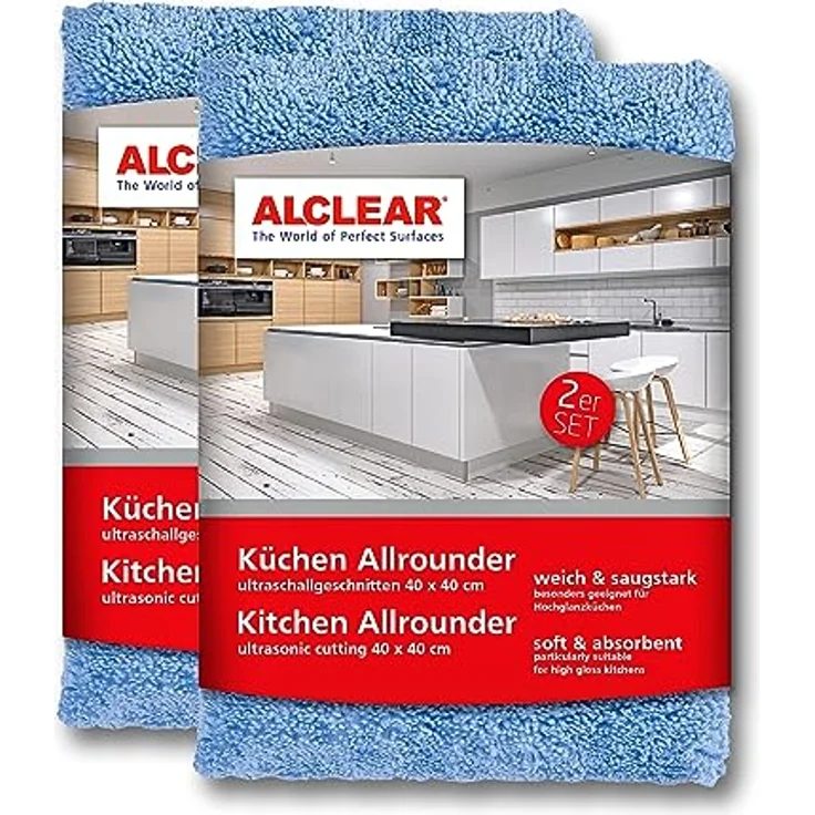 ALCLEAR 820203K_2 2er Set Mikrofasertücher für Hochglanzküchen, Microfaser Küchentuch, Geschirrtuch Küche, 40x40 cm, reinigt ohne Kratzer und Streifen – Bild 1