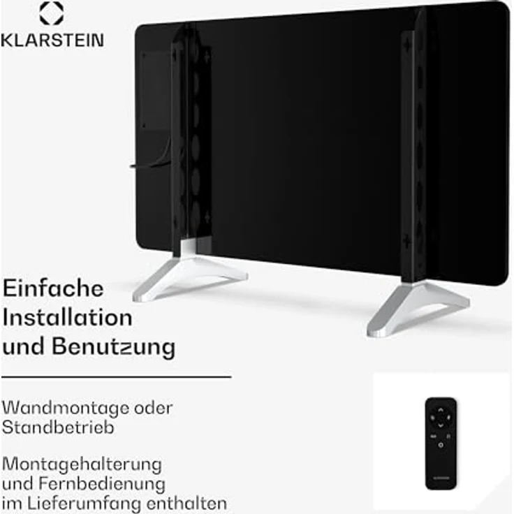 Klarstein Infrarotheizung 480W, Wandmontage & Standgerät mit Thermostat, App-Steuerung, IP43, Glas-Design, Überhitzungsschutz, Schwarz – Bild 4
