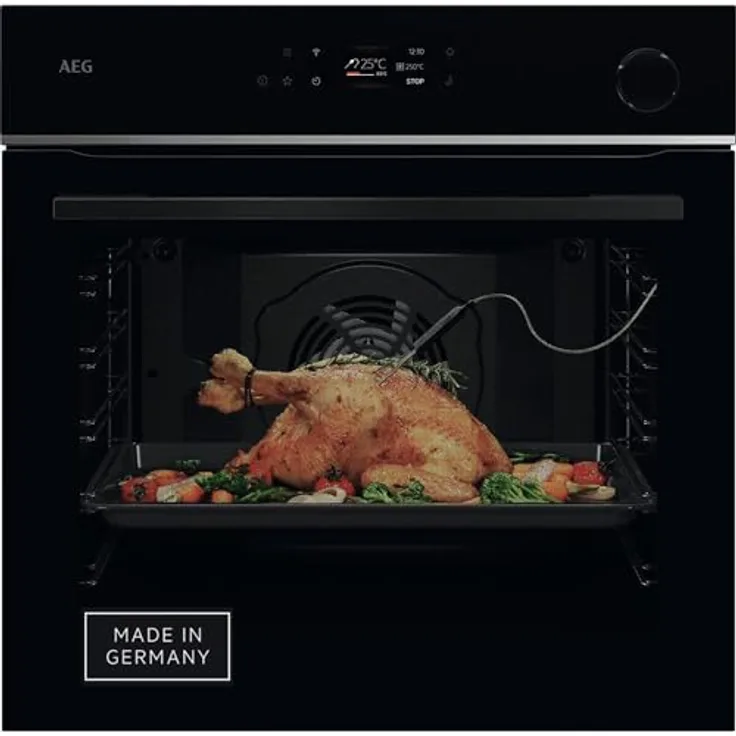 AEG Wifi Einbaubackofen TR7PB63ZSB, Serie 7 TFT-FullTouch-Farbdisplay, Made in Germany, Pyrolyse, 25% Dampfunterstützung, Kerntemperatursensor