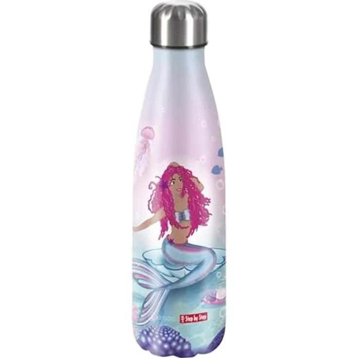 Step by Step Isolierte Edelstahltrinkflasche „Mermaid Lola rosa - blau, Meerjungfrau, für kohlensäurehaltige Getränke, auslaufsicher, Schraubverschluss, 100% recycelbar, Schule & Freizeit, 0,5 L