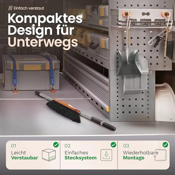 Novaliv Kehrgarnitur 19528-19527-19522, Handfeger und Teleskop-Zimmerbesen mit Rosshaar-Mischung, Maße Handfeger 29x7x8 cm, ausziehbarer Stiel von 74 cm bis 129 cm – Bild 5