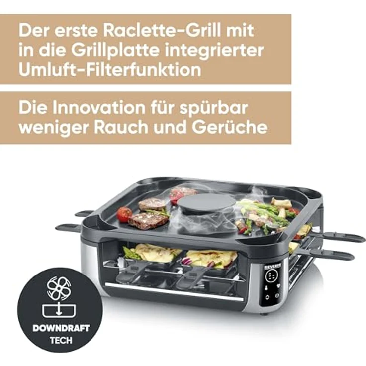 Severin RG 2350 Raclette für 8 Personen mit Downdraft-Technologie, ILAG-Grillplatte, LED-Display & spülmaschinengeeigneten Pfännchen – Bild 3
