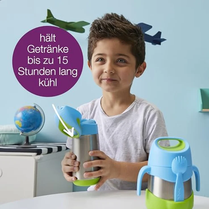 b.box Isolierte Wasser- und Thermosflasche | Edelstahl, Dreiwandig, 500 ml, hält Getränke bis zu 15 h kalt & 8 h warm, auslaufsicher mit Strohhalm – Bild 4