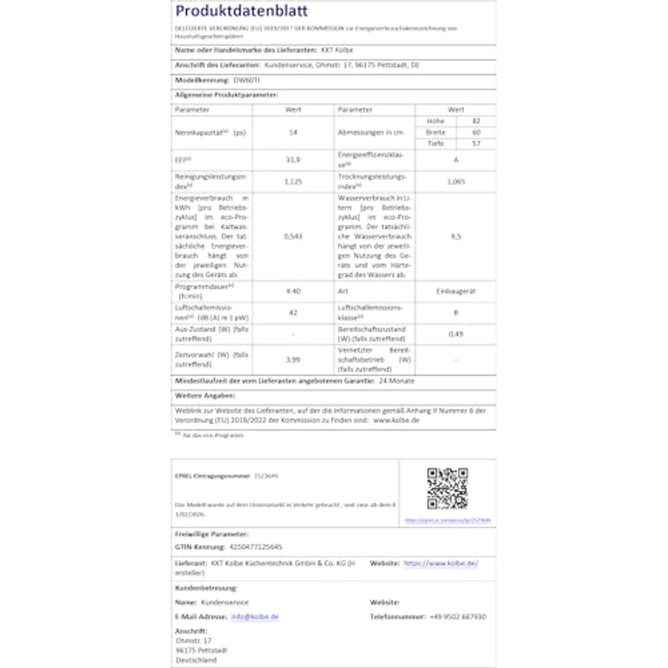 KKT KOLBE DW60TI, 60 cm teilintegrierbarer Geschirrspüler mit Besteckschublade, LED-Beleuchtung, automatischer Türöffnung, 7 Programmen für 14 Maßgedecke, Edelstahl – Bild 8