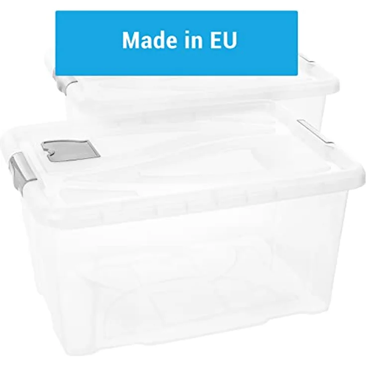 2friends Aufbewahrungsbox mit Deckel Groß, 2er Set 60L, 61cm x 45cm x 30cm Transparente Kunststoffboxen für Büro, Küche & Garage - Stapelbar, Langlebig, BPA-frei, Einfach zu Reinigen, Ideal für Ordnung in Grau – Bild 4