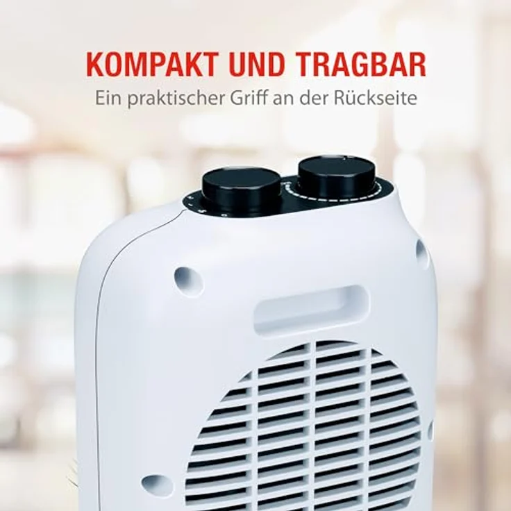 alpina Elektrischer Mini Heizlüfter PTC1601, 1500W für Räume von 10-15 m², inklusive Griff, Überhitzungsschutz, Weiß – Bild 6