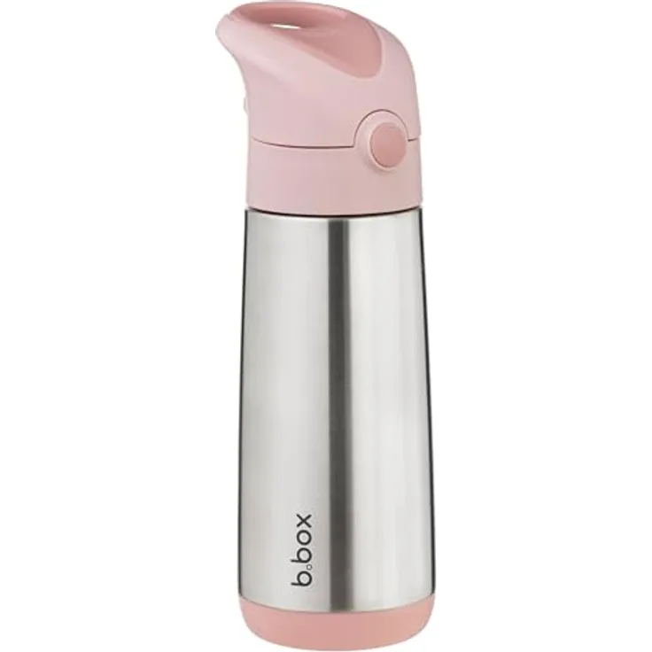 b.box Isolierte Edelstahl Trinkflasche, dreiwandig, 500 ml, hält Getränke bis zu 15 h kalt & 8 h warm, auslaufsicher mit Silikonstrohhalm
