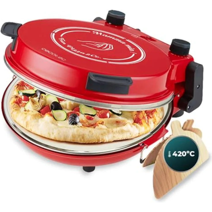 Cecotec Elektrischer Grillofen für Pizza Fun Pizza&Co Mamma Mia, 1200 W, 15-Minuten-Timer, 420ºC in 3 Minuten, Steinbackplatte, Keramikkochfeld, kühler Griff – Bild 1