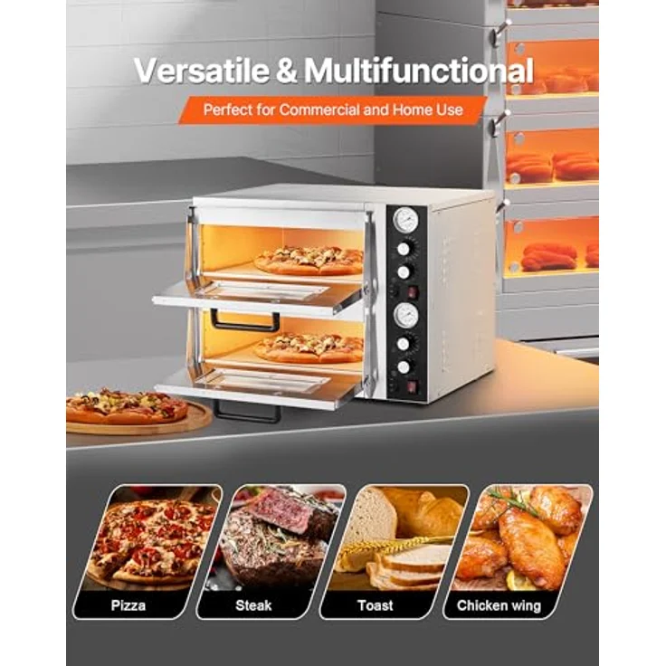 VEVOR elektrischer Pizzaofen PSL-36-EU, 2500 W mit Doppelkammer, Temperaturregelung bis 450 °C für 457 mm Pizza – Bild 6