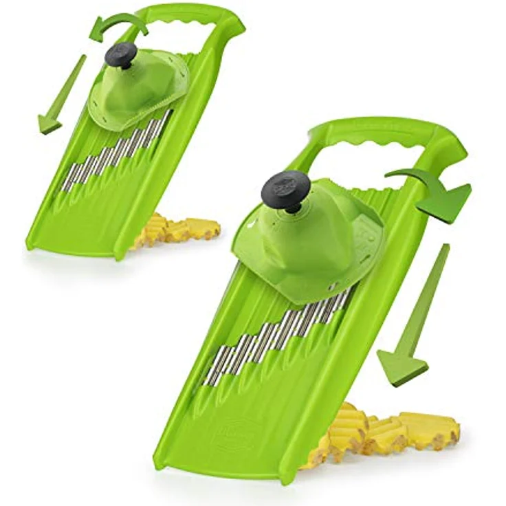 Börner Welle-Waffel XXL PowerLine Gemüsehobel (Grün) • Wellenschneider für Gemüse • Wellen-/Waffelschnitt • Kartoffelhobel für Gitterkartoffeln – Bild 5
