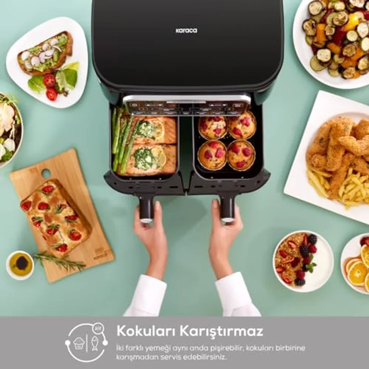 Karaca Air Cook Duo Hausmannskost XXXL 8 Liter Airfryer, Starlight, 8 Personen – Bild 5