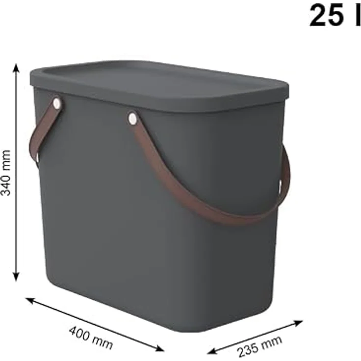 Rotho Albula 4er-Set Aufbewahrungsbox 1x40l +1x25l + 2x6l mit Deckel, Kunststoff (PP recycelt), Anthrazit, stapelbar, platzsparend, mit Trageriemen – Bild 4