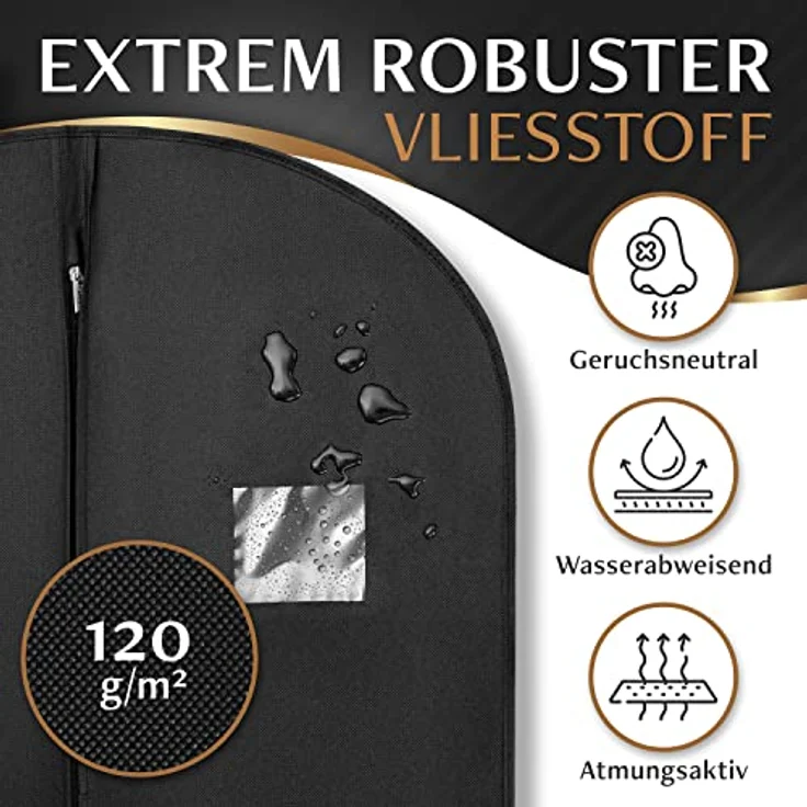 Bruce.® 3x Kleidersack Lang 180x60 cm, mottensichere Aufbewahrung mit Schuhbeutel – Schwarz – Bild 4