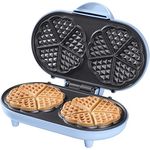 Bestron Doppel-Waffeleisen für klassische Herzwaffeln, Herzwaffeleisen mit Backampel & Antihaftbeschichtung, ideal für Kindergeburtstage, Ostern & Weihnachten, Farbe: Blau