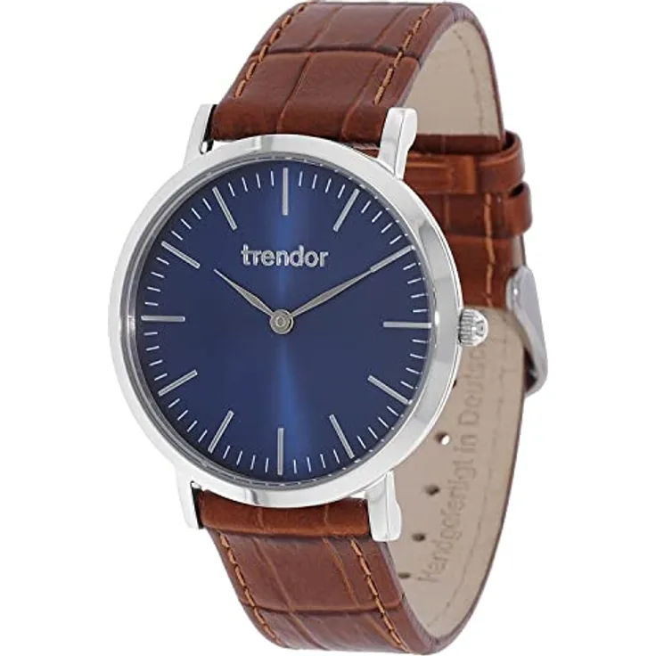 trendor Amira Damenuhr Elegante Armbanduhr für Damen, Zeitlose Geschenkidee für Frauen, 7614-12, Blaues Sunray-Zifferblatt, Braunes Lederband