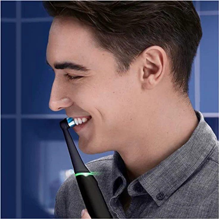 Oral-B iO Series 6 Elektrische Zahnbürste/Electric Toothbrush, Doppelpack & 3 Aufsteckbürsten, 5 Putzmodi für Zahnpflege, Magnet-Technologie, Display, Designed by Braun, black lava/pink sand – Bild 3