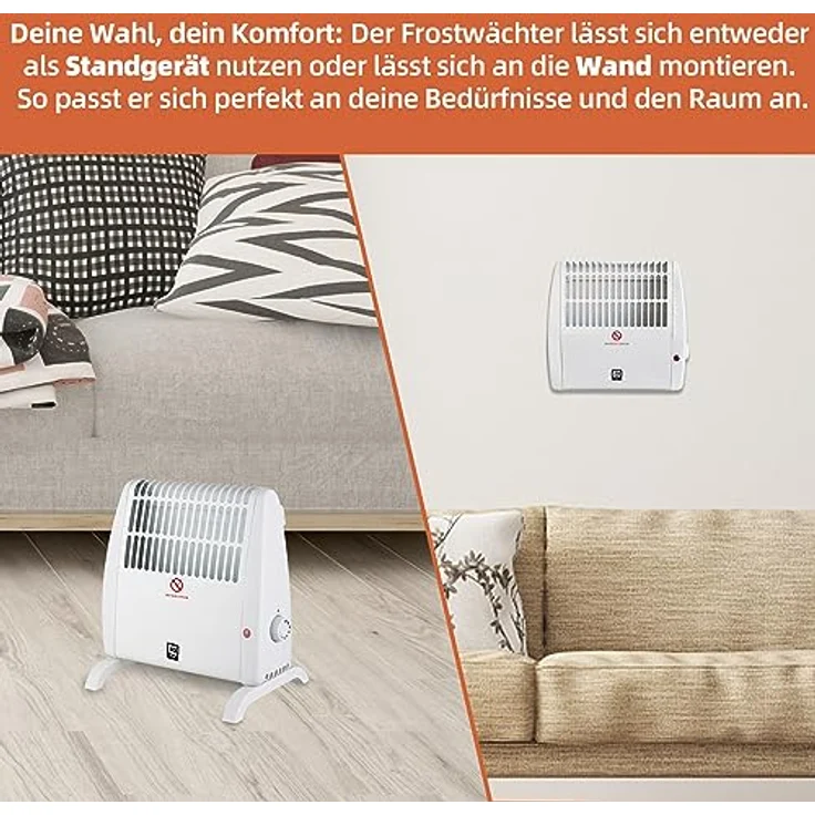 SHX Frostwächter mit Wandhalterung 450W SHX05FW450 – Frostwächter mit regelbarem Thermostat, 450 Watt, Standgerät oder Wandmontage, weiß – Bild 3
