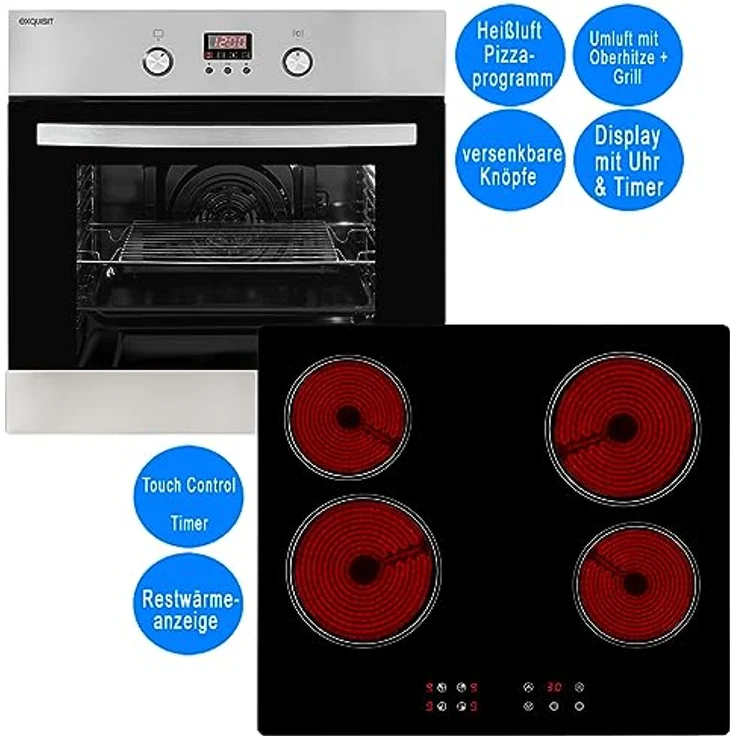 Exquisit Herd Set Backofen Heißluft autarkes Glaskeramik-Kochfeld rahmenlos – Bild 2