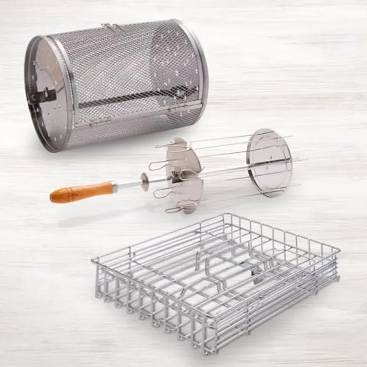 Livington Rotisserie Chef Zubehör-Set - Grillgitter, Drehkorb & Schaschlikset - spülmaschinengeeignet