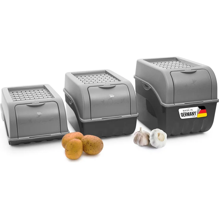Novaliv Gemüseboxen Vorratsbehälter 3,5l bis 9l (Grau, Set mit 3,5l+5l+9l) - Stapelbare Luftzirkulation, undurchsichtiges Material – Bild 1
