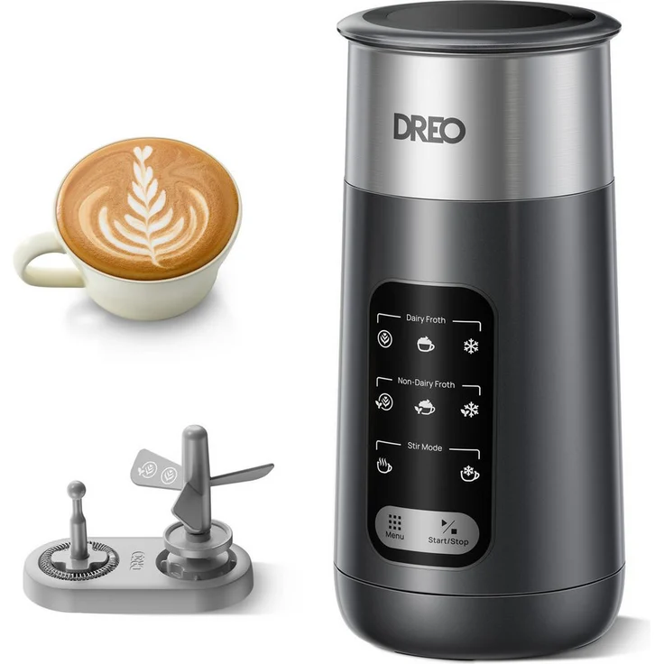 Dreo Milchaufschäumer 8-in-1, 270ml, automatischer, leiser und spülmaschinenfester Milchschäumer für Latte Art und Shakes