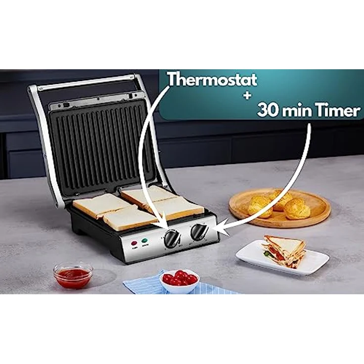 STEINBORG Kontaktgrill SB-2130, 2000 W, Edelstahlgehäuse, Cool-Touch-Technologie, Antihaftbeschichtung – Bild 6