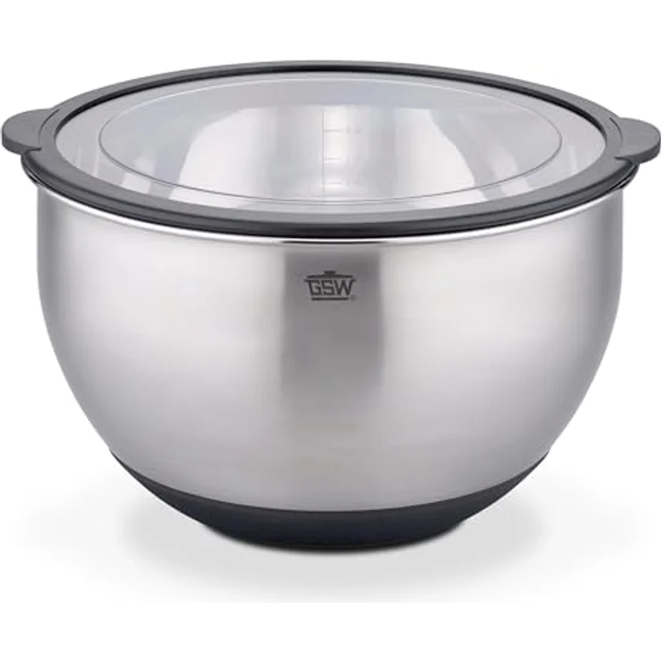 GSW Servierschüssel Primo 24 cm, Edelstahl Rühr- & Salatschüssel mit luftdichtem Deckel, 4.8 L, Silber – Bild 1