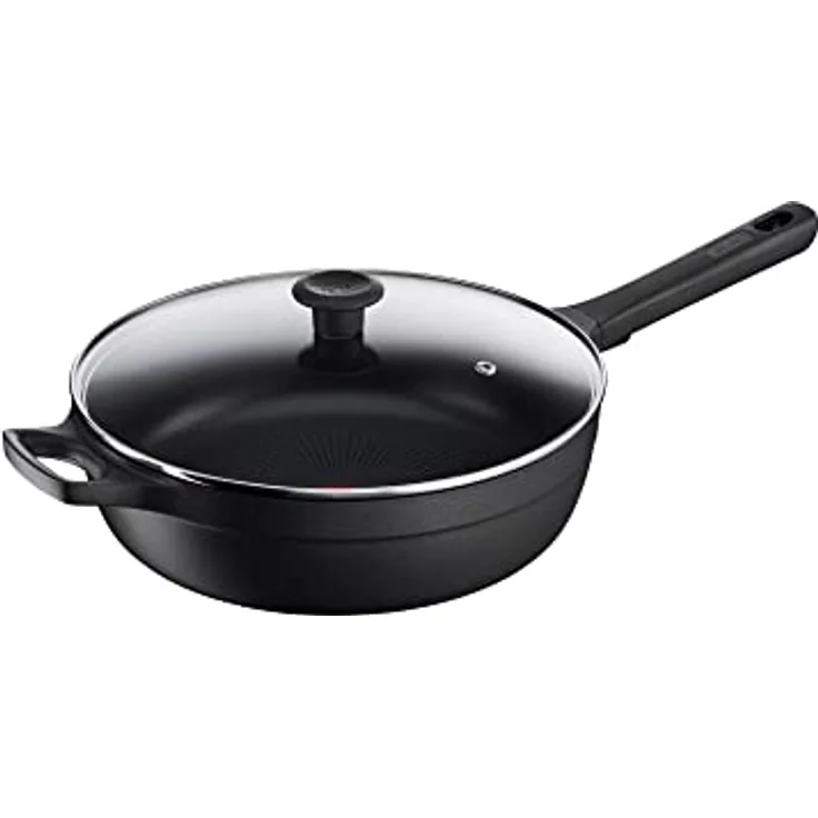 Tefal G61237 Trattoria Pro Schmorpfanne 28 cm mit Deckel | Aluguss | unbedenkliche Antihaftversiegelung | Thermo-Signal Temperaturanzeiger | für alle Herdarten geeignet | induktionsgeeignet | Schwarz