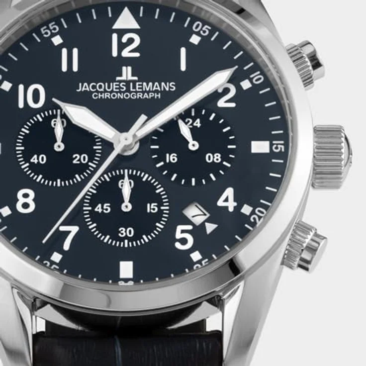 Jacques Lemans Herren Uhr 42-2B Chronograph, Edelstahl, Leder dunkelblau – Bild 4