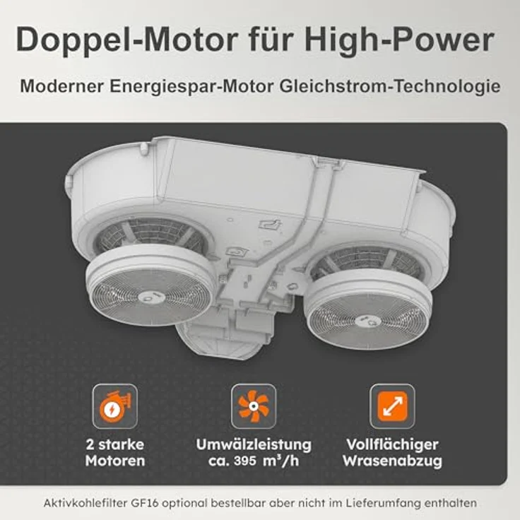 NEG Edelstahl Unterbau Dunstabzugshaube NEG15-DC+ NextGen Doppelmotor, 60 cm, 424 m³/h, flexibler Abluftanschluss oben/hinten, Umluftbetrieb, Curved Design, mit LED-Beleuchtung – Bild 5