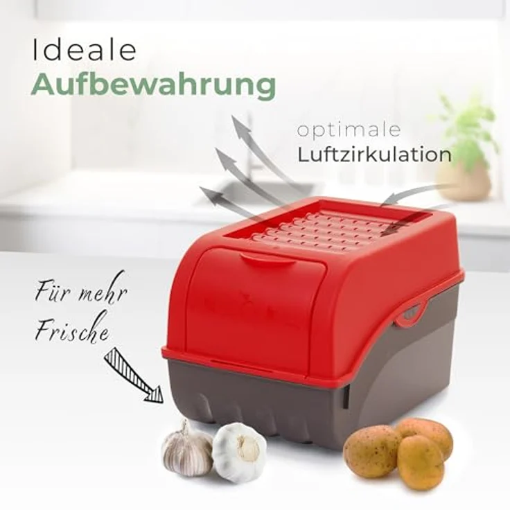 Novaliv Gemüsebox Set rot, Vorratsdosen aus Kunststoff mit 3 Größen (3.5L, 5L, 9L) für Kartoffeln, Zwiebeln, Knoblauch und Obst – Bild 2