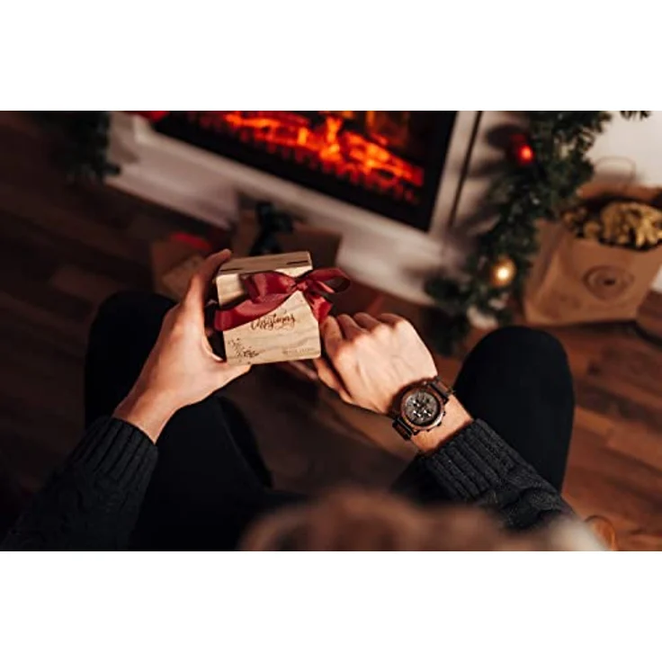 Holzkern Quarzuhr Chronograph Askja, Walnuss/Marmor, Edelstahl, 45 mm, Datumsanzeige, Stoppuhr bis 60 Minuten, spritzwassergeschützt – Bild 5