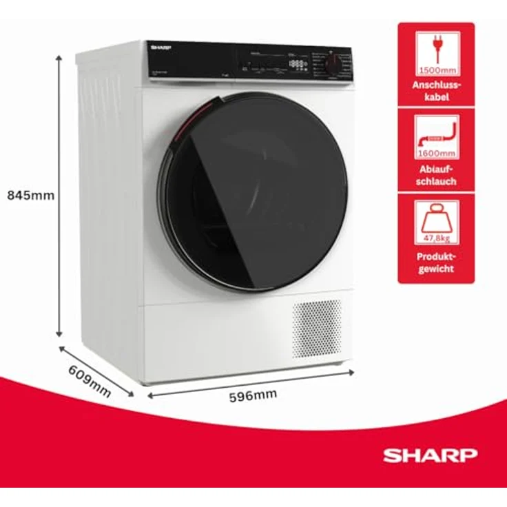 SHARP KD-WNHB0S9GWC-DE Wärmepumpentrockner 10 kg, WiFi Steuerung, Allergy Safe, Inverter Motor, C Energieeffizienz, weiß – Bild 2