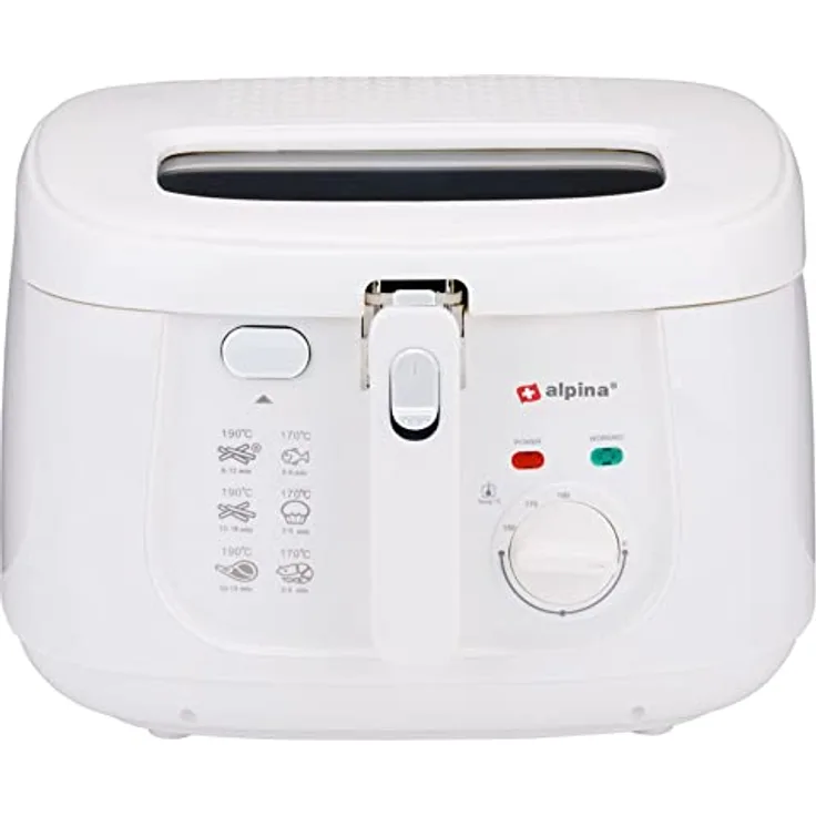 alpina Fritteuse mit Deckel – Fritteuse – 1800 Watt – 2,5 Liter – bis 190 °C – weiß