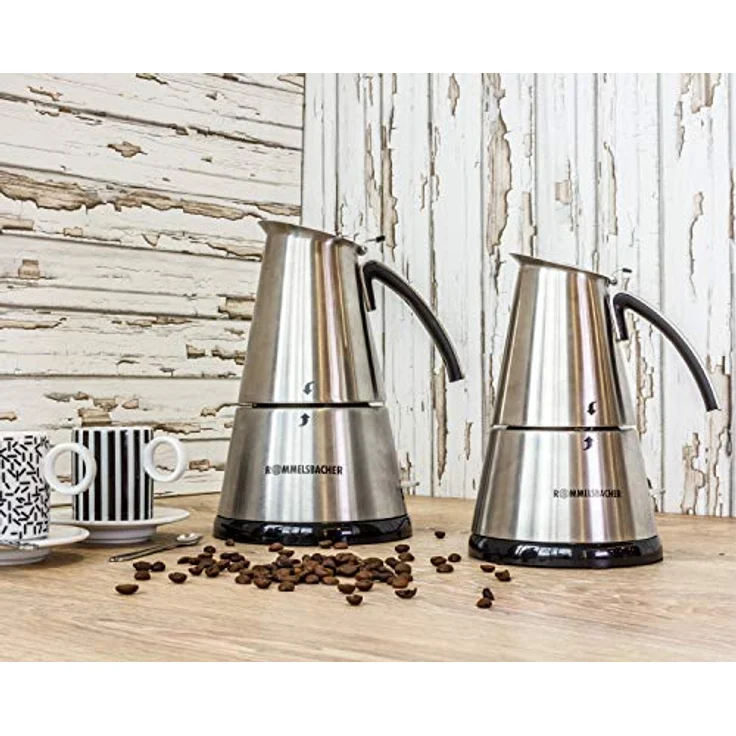 ROMMELSBACHER EKO 366-E Espressokocher elektrisch (3-6 Tassen, 350ml Füllmenge, 2 Edelstahl-Filtereinsätze, Abschaltautomatik, Sicherheitsventil, Ein-Ausschalter, 365 W) Edelstahl – Bild 5