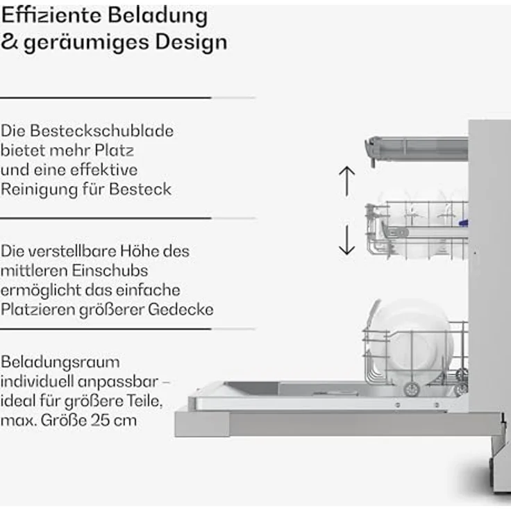 Klarstein Verosteel Geschirrspüler 60cm, 14 Plätze, 9 Programme, 42 dB, A, Edelstahl, AquaStop, Kindersicherung, Unterbau-Design – Bild 5