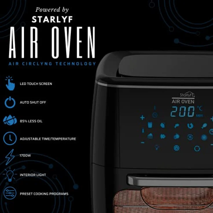 Starlyf Heißluftfritteuse Air Oven XL, 1700 W, 12 Liter Fritteuse mit 10 Programmen, Rotisserie-Funktion, Drehspieß (ohne Korb) – Bild 2