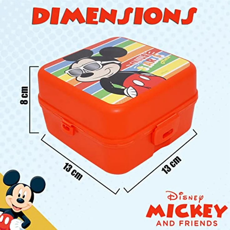 HOVUK Mickey Mouse Lunchbox für Kinder, 14 cm, 3 Fächer, Lunchbox mit Klickverschluss, lebensmittelechte Snackbox für Schule oder Reisen ab 3 Jahren – Bild 2