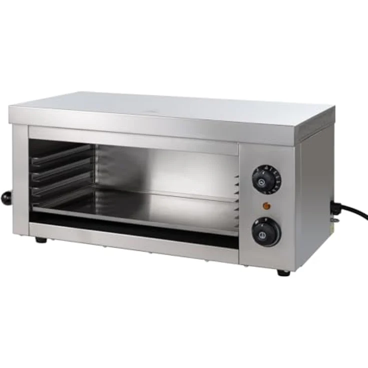 GastroHero Elektro Salamander, Profi Grillgerät aus Edelstahl mit 3 Einschubhöhen und Temperaturregelung bis 250°C, ideal zum Gratinieren, Toasten und Grillen – Bild 3