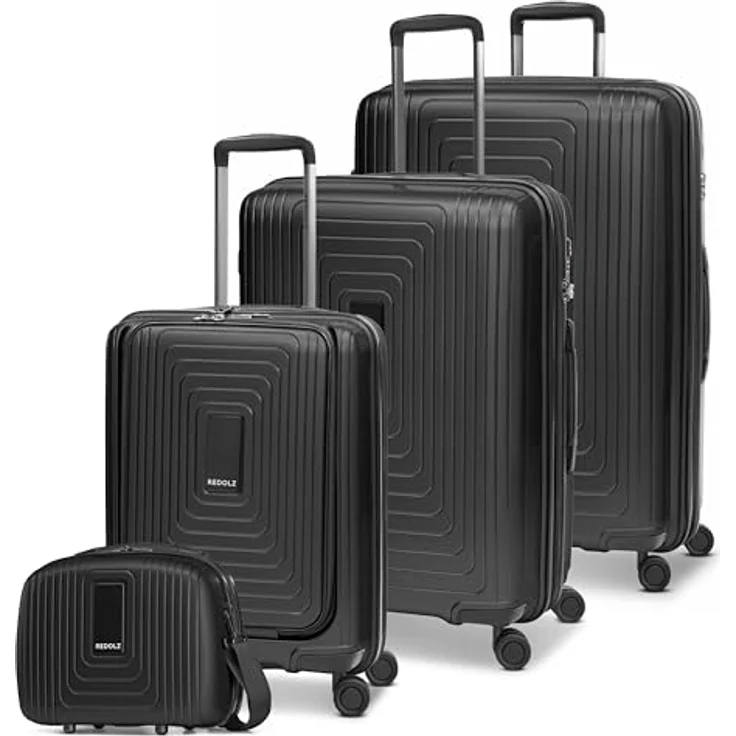 REDOLZ Hartschalen Koffer-Set-4-teilig | S 55 cm (mit Laptopfach) + M 66 cm + L 77 cm + Beauty-Case | Dehnfalte, leicht, wasserfeste Reißverschlüsse (Essentials 14) – Bild 1