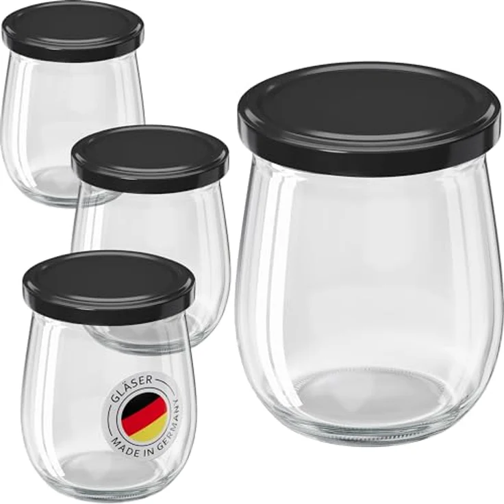 WELLGRO 25x Einmachgläser mit Schraubdeckel, 417ml, Deckel To 82 schwarz, Made in Germany, Vorratsgläser für Lebensmittel, Gärglas und Dessertgläser – Bild 1