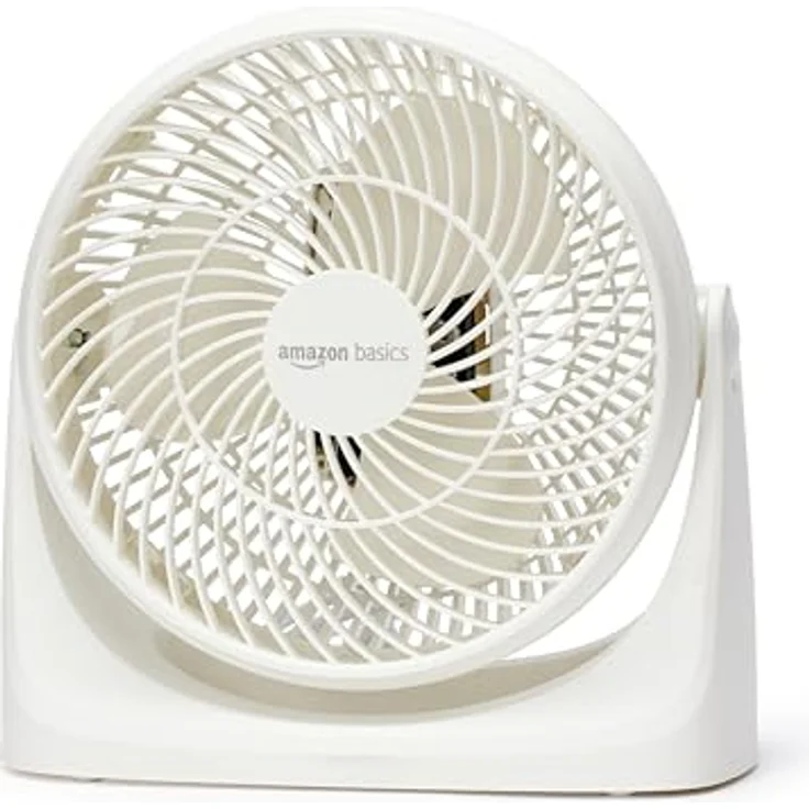 Amazon Basics Tisch-Ventilator, 18 cm, geräuscharme Kühlung, 3 Geschwindigkeiten, 90° verstellbarer Winkel, Weiß, 15,49 x 27,3 x 27,69 cm – Bild 1