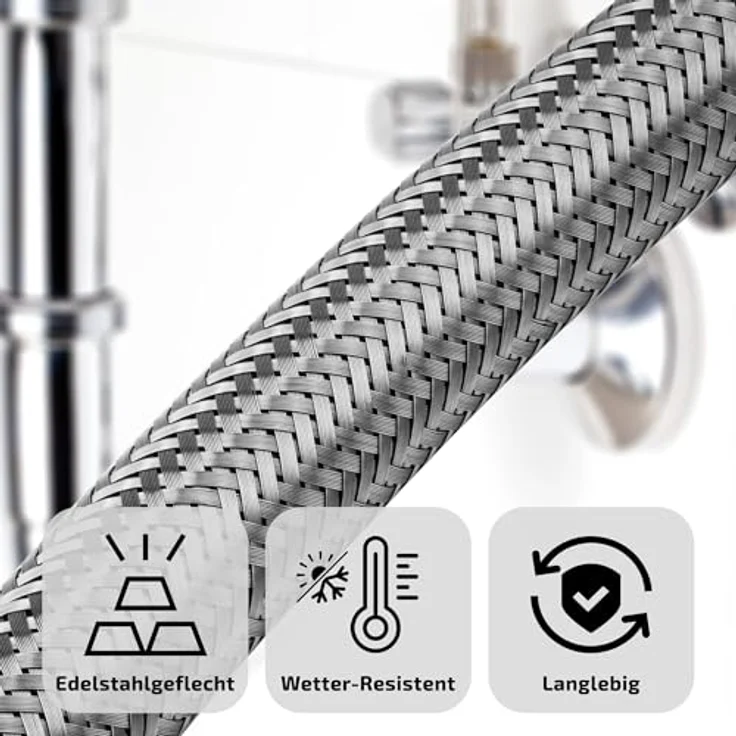 AWM Edelstahl Flexschlauch 1 Zoll Panzerschlauch Anschlußschlauch Sanitär Hauswasserwerk (1" Bogen ÜM x 1" ÜM - 60cm *33) - Edelstahl (AISI 304), Messing vernickelte Anschlüsse – Bild 6