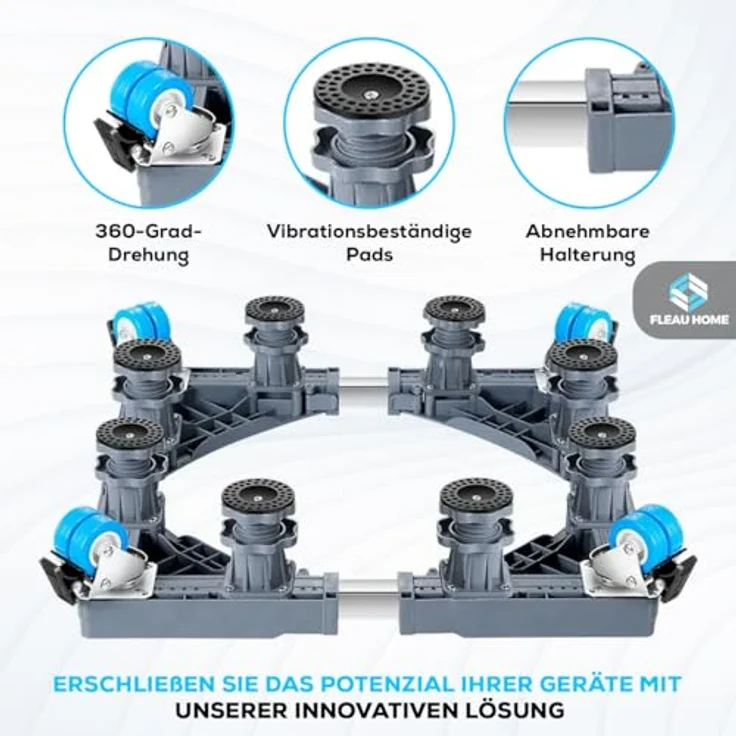Fleau Home Waschmaschinenerhöhung XL – 500 kg Kapazität – Möbelrolle – Multifunktional – Waschmaschinensockel – Waschmaschinenregal, Weiß – Bild 4