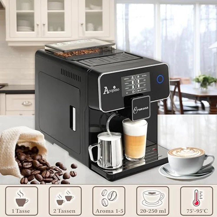 Acopino Cremona Kaffeevollautomat, 1,7 l, Milchsystem, schwarz – Bild 2