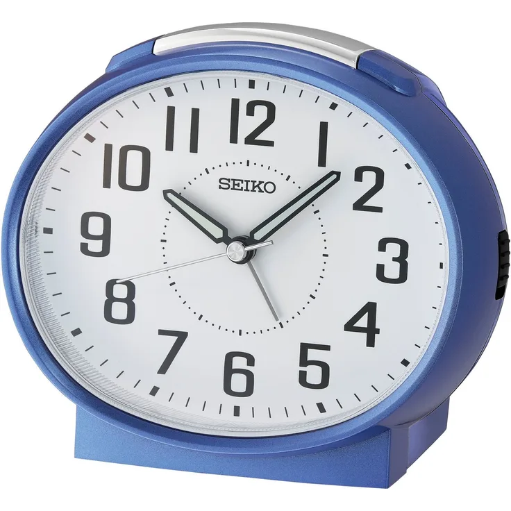 Seiko Quarzwecker QHK059L, analoger Wecker mit Schlummerfunktion und leuchtenden Zeigern, blau