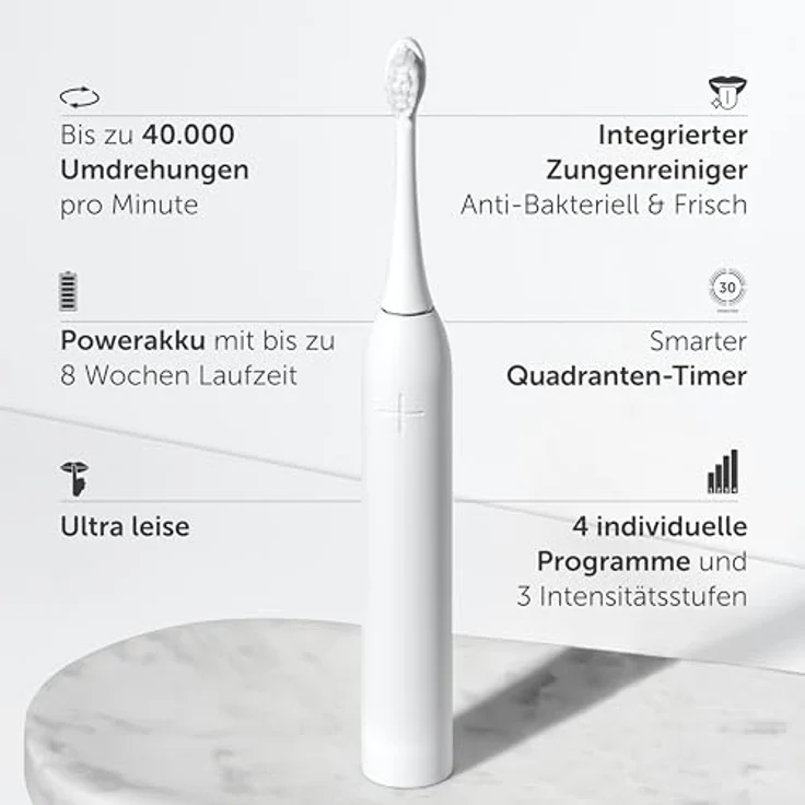 WonderSmile Schallzahnbürste Doppelpack PRO - Elektrische Zahnbürste mit 4 Putzprogrammen - Ultraschallzahnbürste mit smarten Bürstenkopf (Ultimate Black/All White) – Bild 2